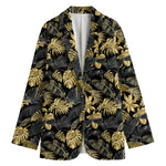 Black And Gold Tropical Pattern Print Women's Blazer