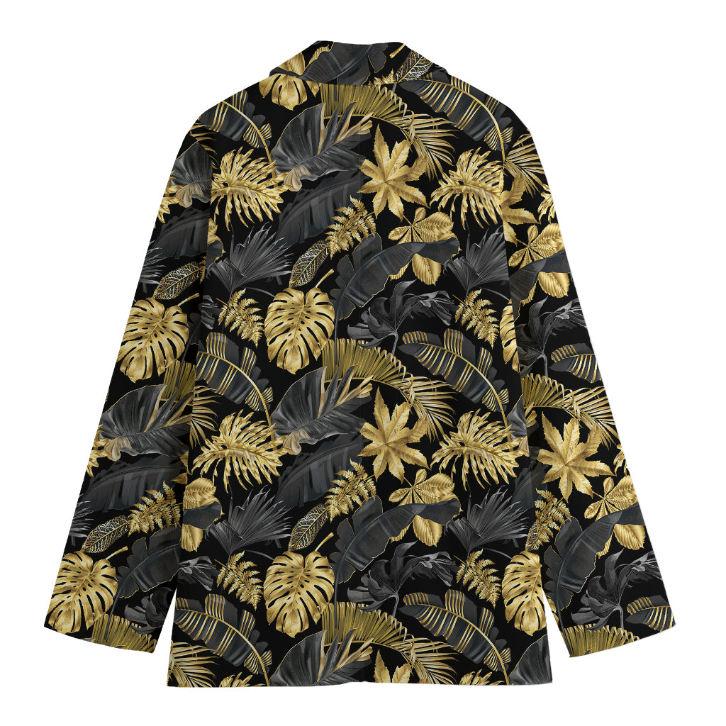 Black And Gold Tropical Pattern Print Women's Blazer