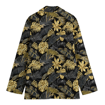 Black And Gold Tropical Pattern Print Women's Blazer