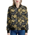 Black And Gold Tropical Pattern Print Women's Bomber Jacket