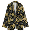 Black And Gold Tropical Pattern Print Women's Cotton Blazer
