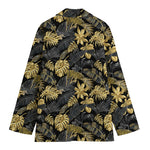 Black And Gold Tropical Pattern Print Women's Cotton Blazer