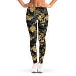 Black And Gold Tropical Pattern Print Women's Leggings