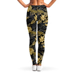 Black And Gold Tropical Pattern Print Women's Leggings