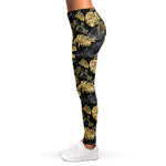 Black And Gold Tropical Pattern Print Women's Leggings