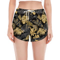 Black And Gold Tropical Pattern Print Women's Split Running Shorts