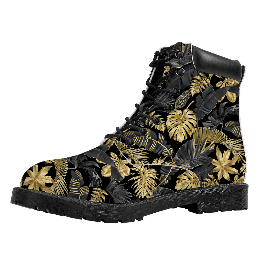 Black And Gold Tropical Pattern Print Work Boots