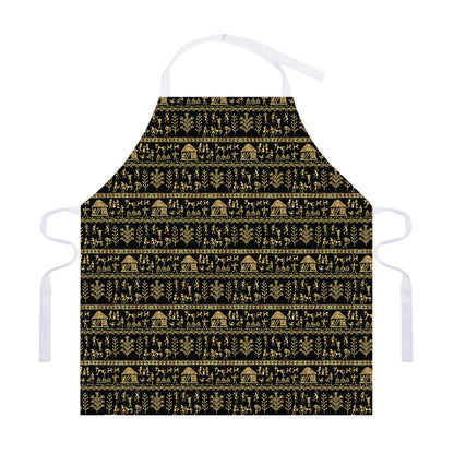 Black And Gold Warli Pattern Print Adjustable Apron