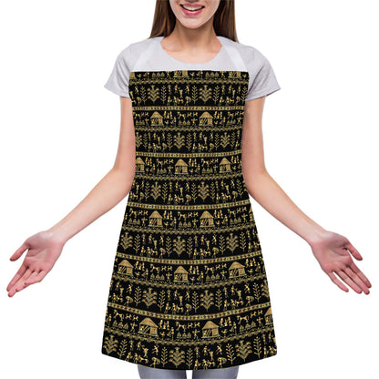 Black And Gold Warli Pattern Print Adjustable Apron