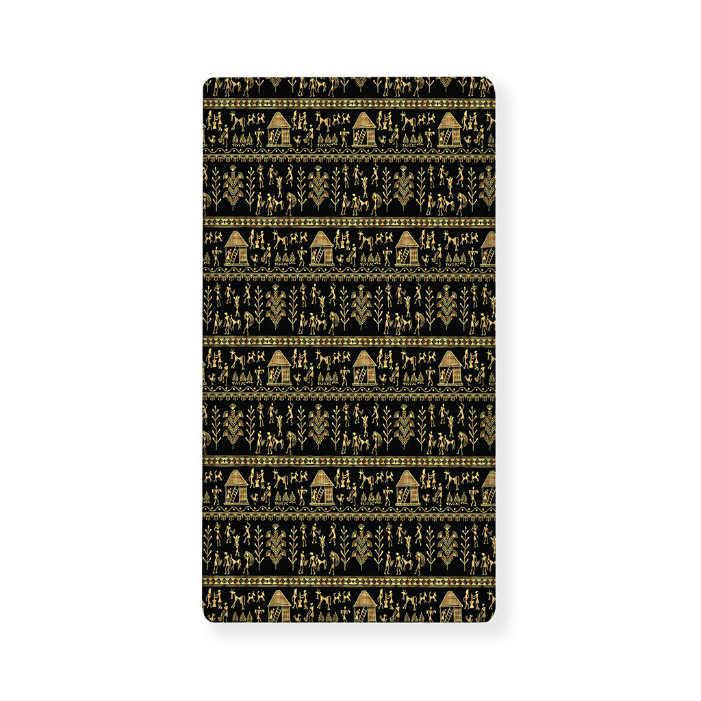 Black And Gold Warli Pattern Print Baby Crib Sheet