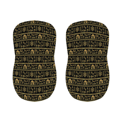 Black And Gold Warli Pattern Print Bar Stool Covers