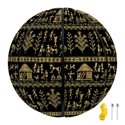 Black And Gold Warli Pattern Print Basketball