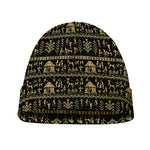 Black And Gold Warli Pattern Print Beanie