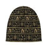 Black And Gold Warli Pattern Print Beanie