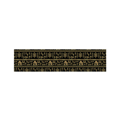 Black And Gold Warli Pattern Print Bed Runner