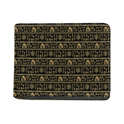 Black And Gold Warli Pattern Print Bifold Wallet