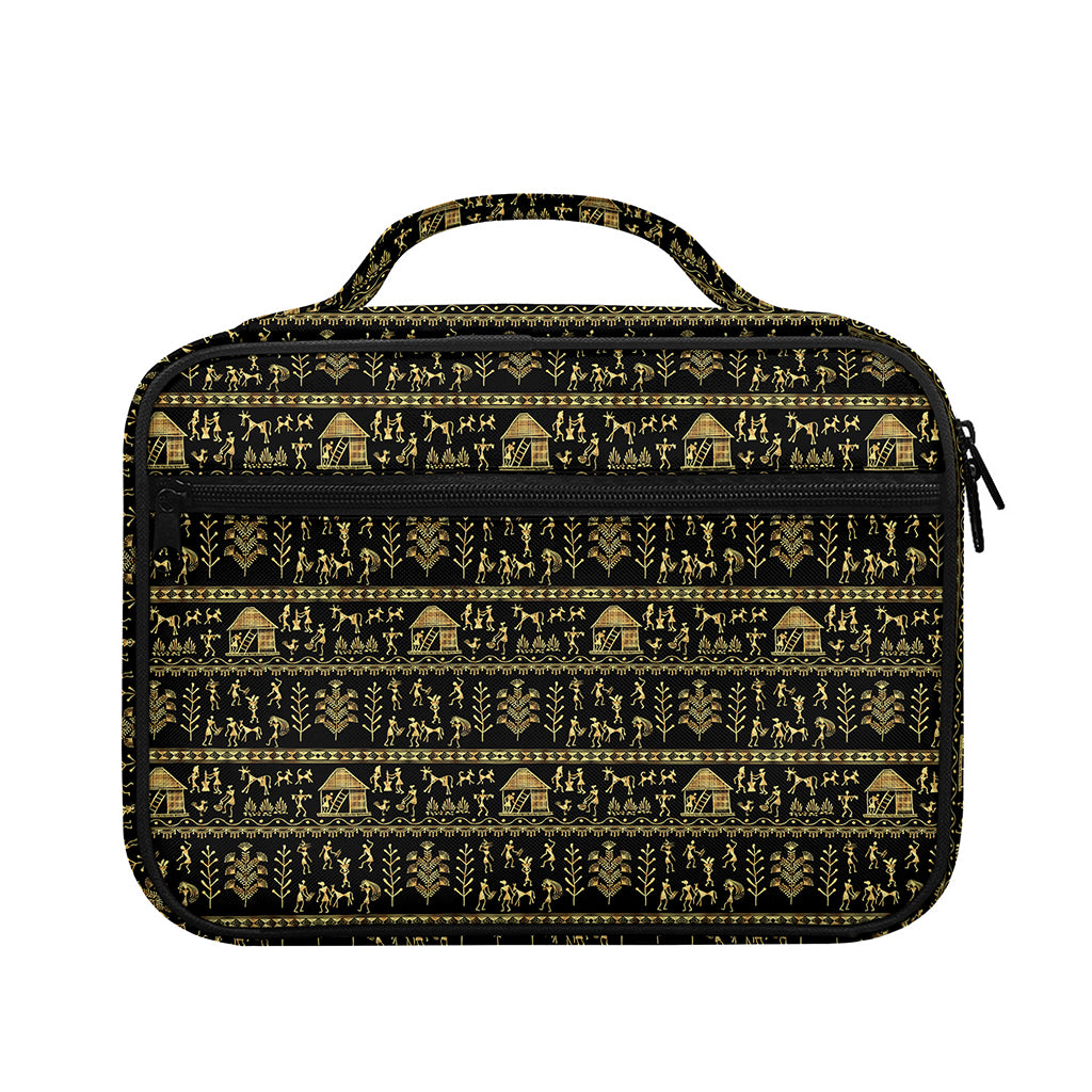 Black And Gold Warli Pattern Print Briefcase Bible Bag