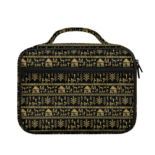 Black And Gold Warli Pattern Print Briefcase Bible Bag