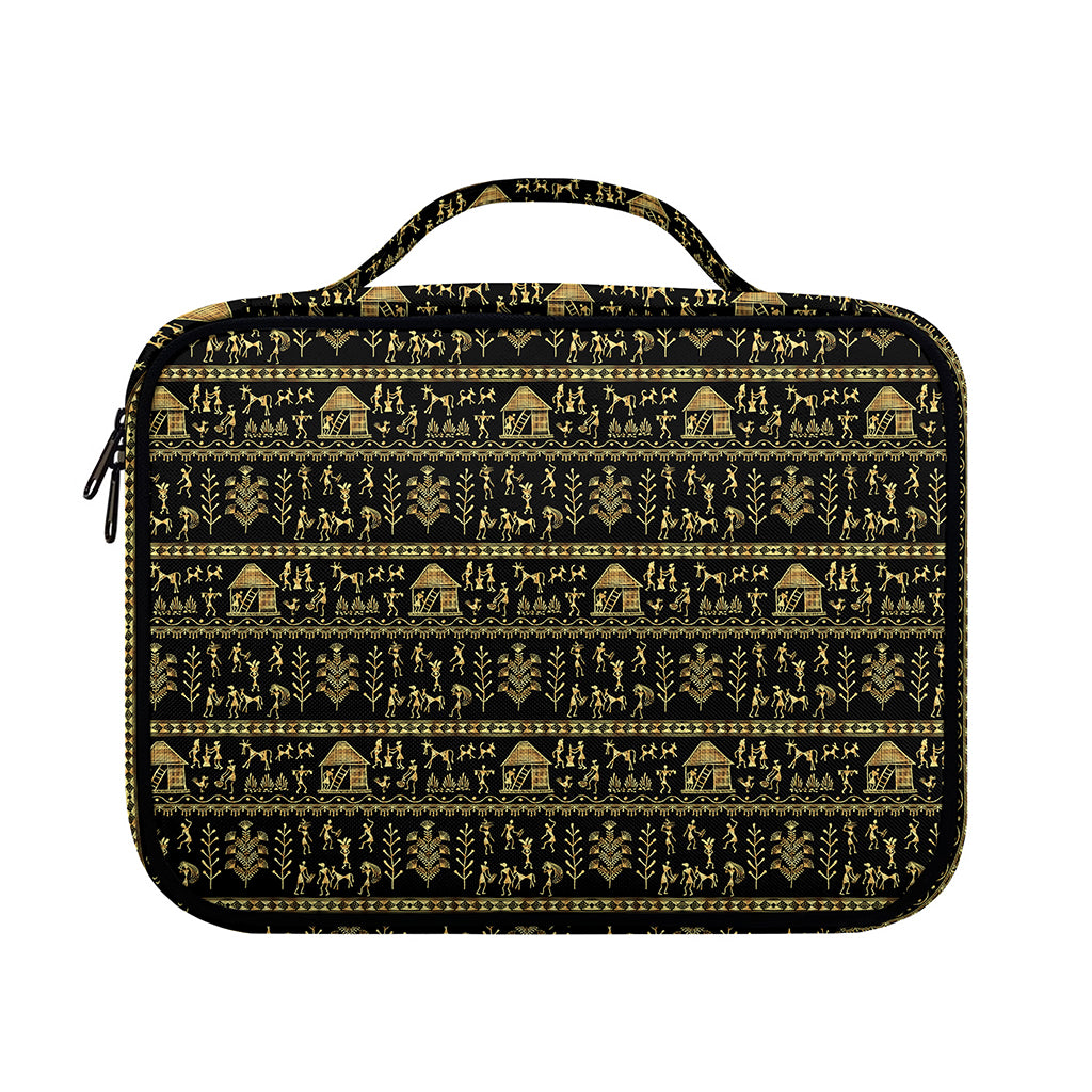 Black And Gold Warli Pattern Print Briefcase Bible Bag