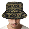 Black And Gold Warli Pattern Print Bucket Hat