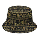 Black And Gold Warli Pattern Print Bucket Hat