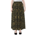 Black And Gold Warli Pattern Print Chiffon Maxi Skirt