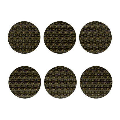 Black And Gold Warli Pattern Print Coaster Set
