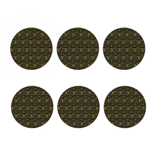 Black And Gold Warli Pattern Print Coaster Set