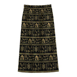 Black And Gold Warli Pattern Print Cotton Front Slit Maxi Skirt
