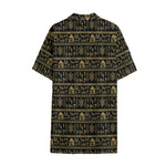 Black And Gold Warli Pattern Print Cotton Hawaiian Shirt