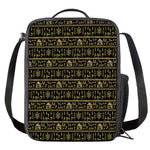 Black And Gold Warli Pattern Print Crossbody Lunch Bag