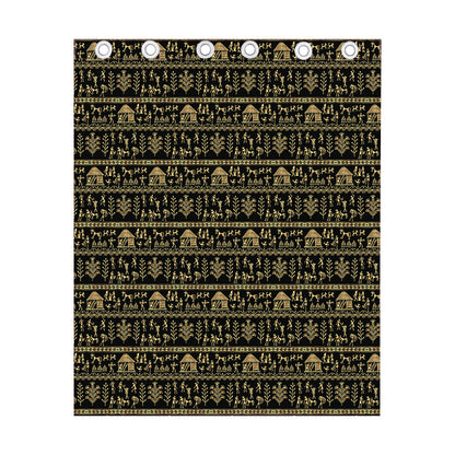 Black And Gold Warli Pattern Print Curtain