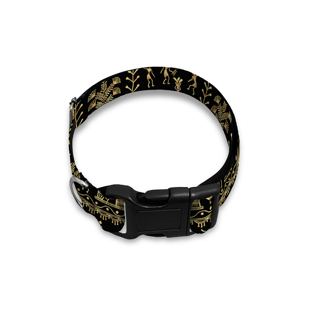 Black And Gold Warli Pattern Print Dog Collar