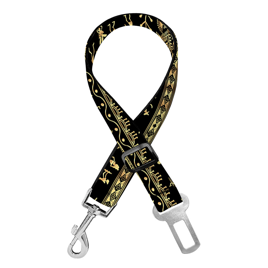 Black And Gold Warli Pattern Print Dog Seat Belt