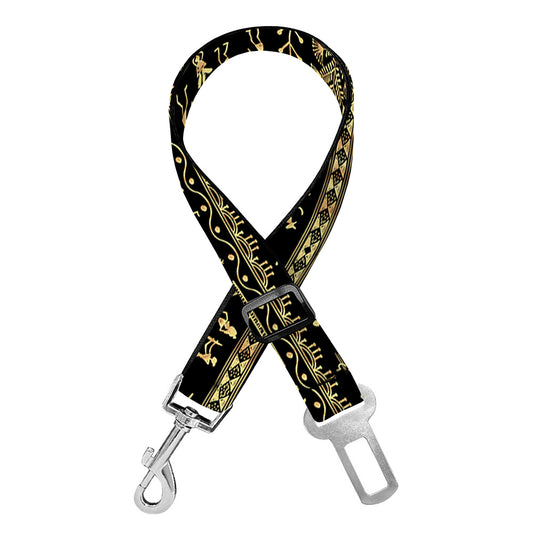 Black And Gold Warli Pattern Print Dog Seat Belt