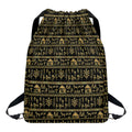 Black And Gold Warli Pattern Print Drawstring Backpack