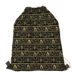 Black And Gold Warli Pattern Print Drawstring Bag