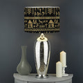 Black And Gold Warli Pattern Print Drum Lamp Shade