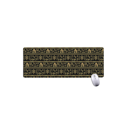 Black And Gold Warli Pattern Print Extended Mouse Pad