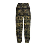 Black And Gold Warli Pattern Print Fleece Lined Knit Pants