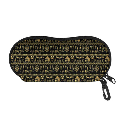Black And Gold Warli Pattern Print Glasses Case