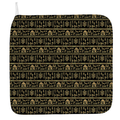 Black And Gold Warli Pattern Print Hand Towel
