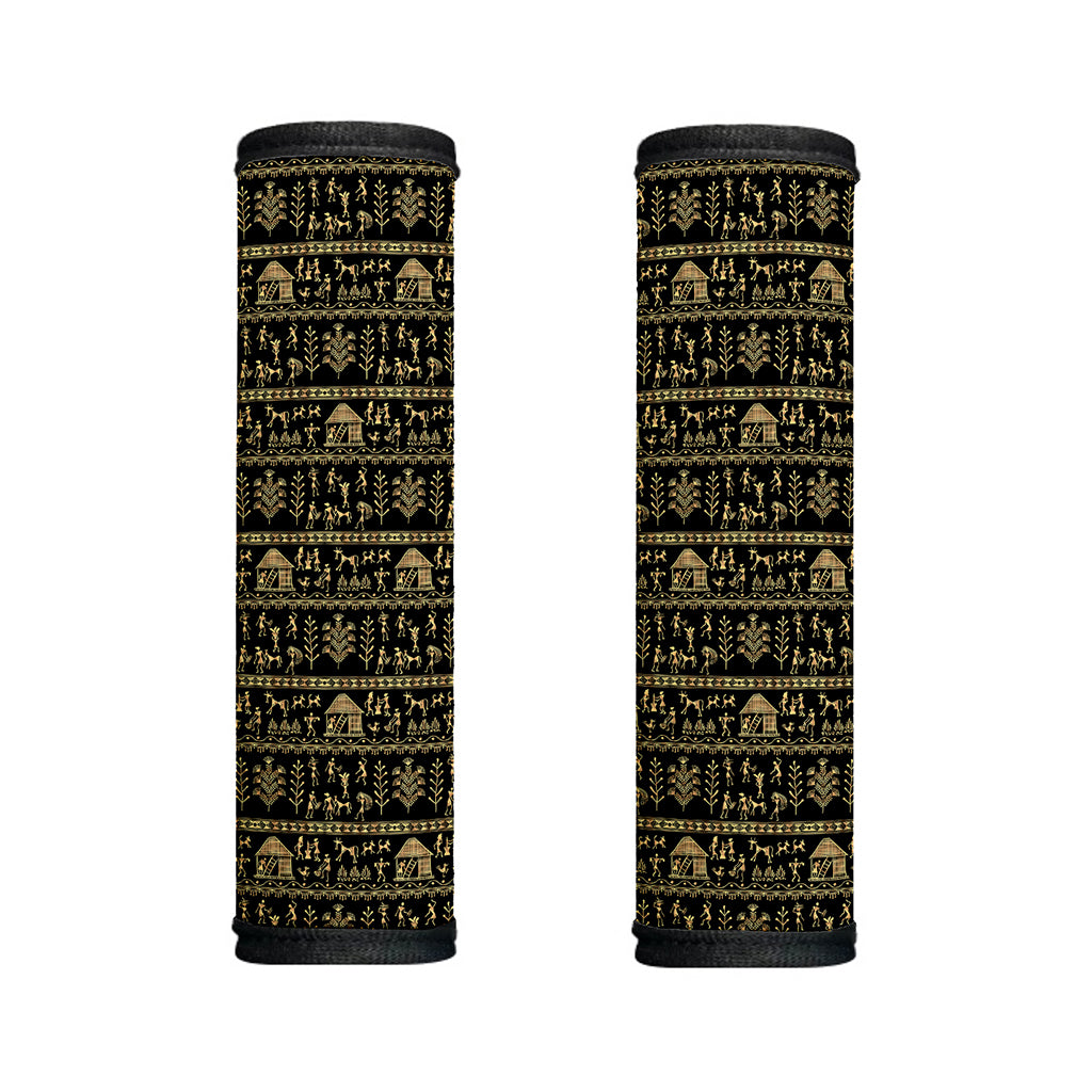 Black And Gold Warli Pattern Print Handle Covers