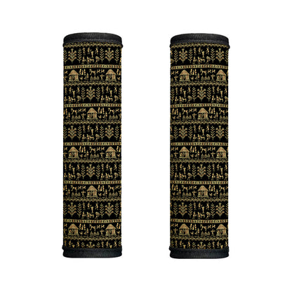 Black And Gold Warli Pattern Print Handle Covers