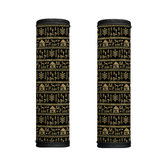 Black And Gold Warli Pattern Print Handle Covers
