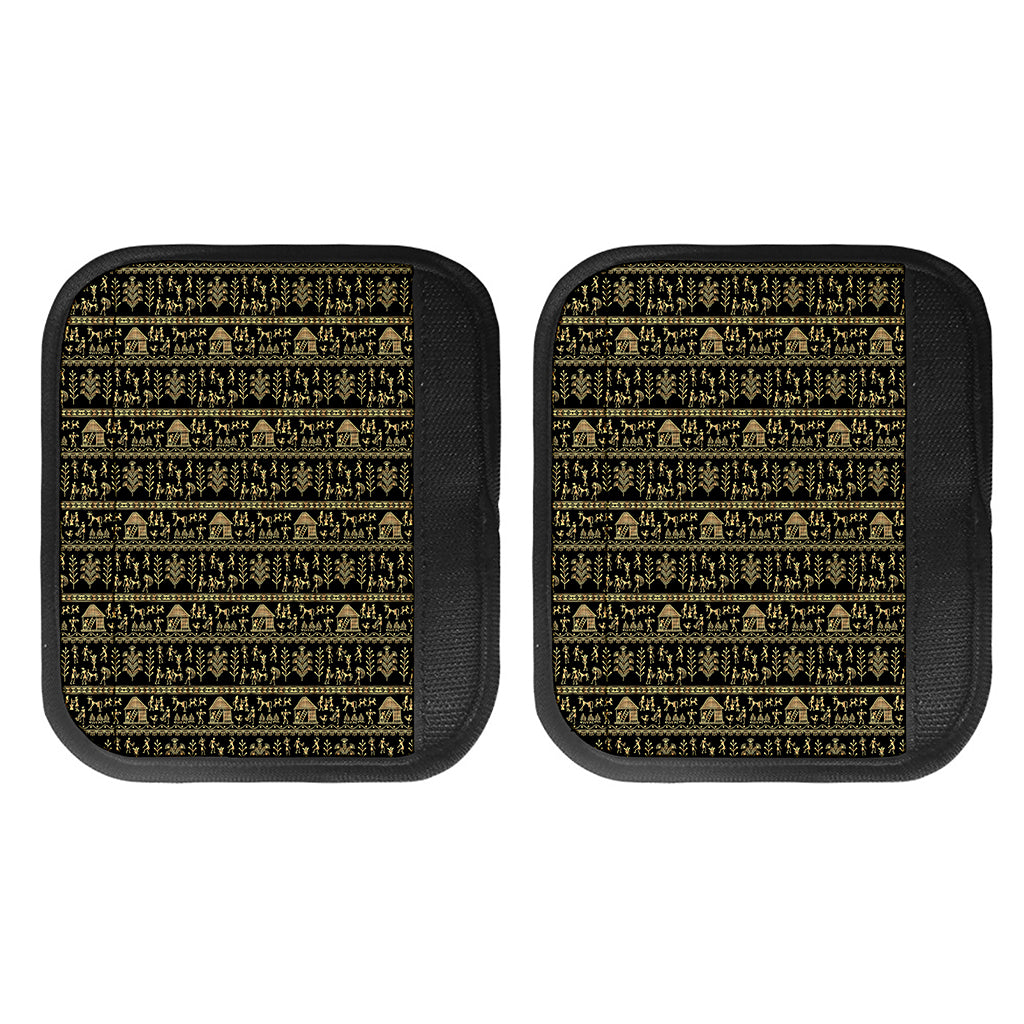 Black And Gold Warli Pattern Print Handle Covers