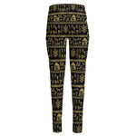Black And Gold Warli Pattern Print High-Waisted Pocket Leggings