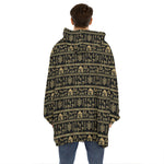 Black And Gold Warli Pattern Print Hoodie Blanket