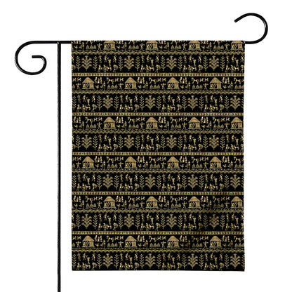 Black And Gold Warli Pattern Print House Flag
