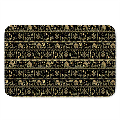Black And Gold Warli Pattern Print Indoor Door Mat